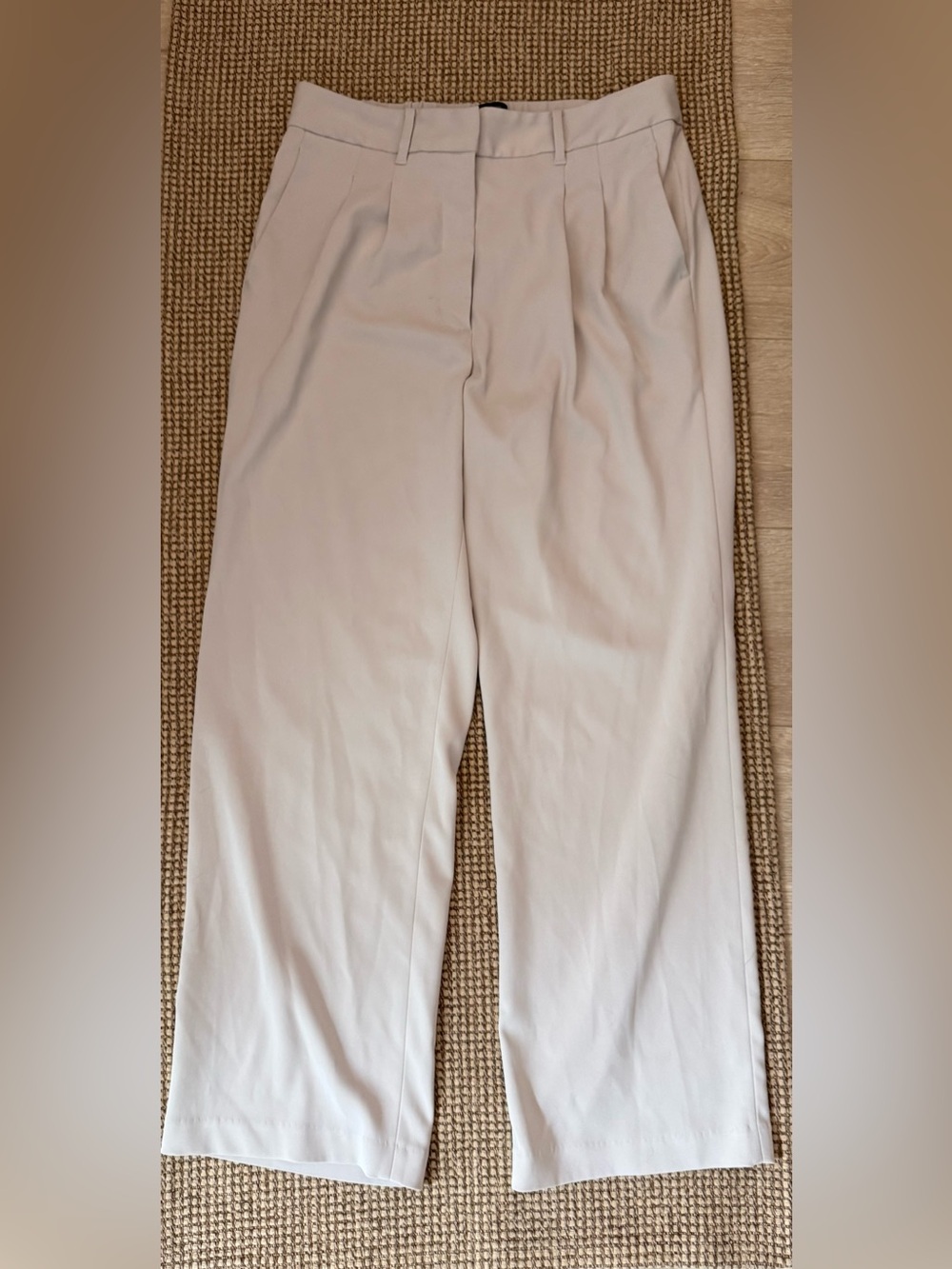 Quince Classic High-Waist Straight-Leg Pleated Trouser in Light Cream